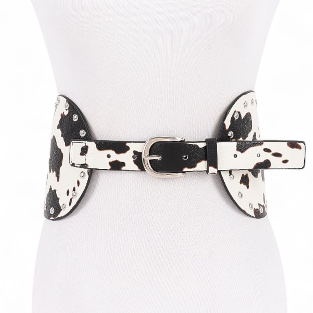 Black & White Vegan Leather Cow Animal Print Statement Belt